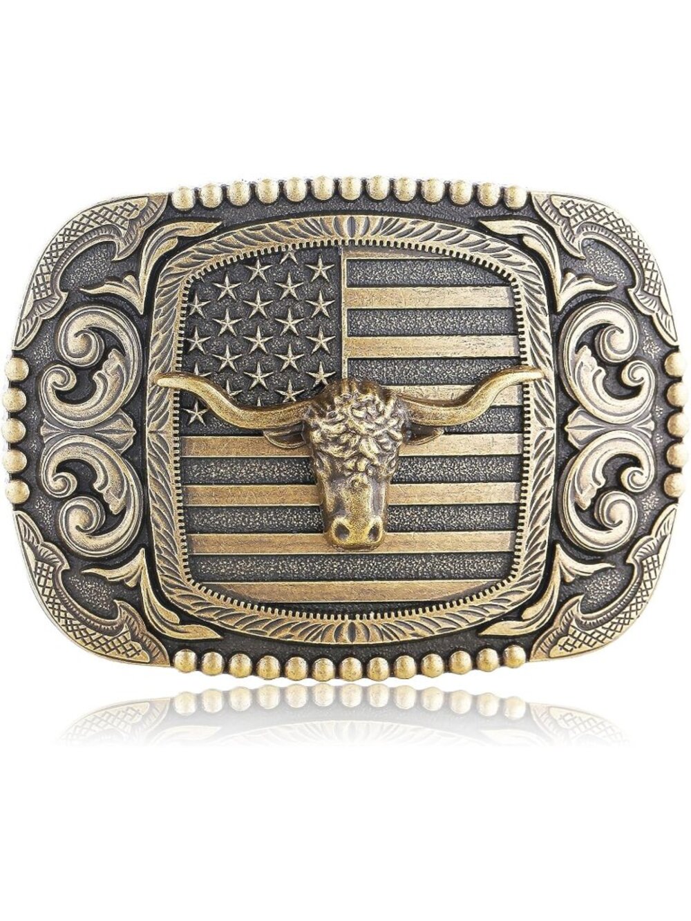 Women 3# Flag-bull Western Cowboy Cowgirl Long Horn Bull Belt Buckle